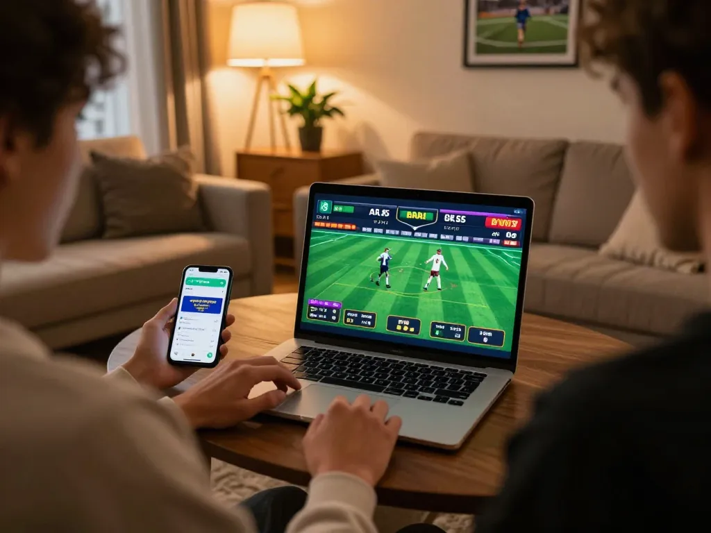Player engaging in online sports betting on 58wiin app, showcasing strategic gameplay in a cozy atmosphere.