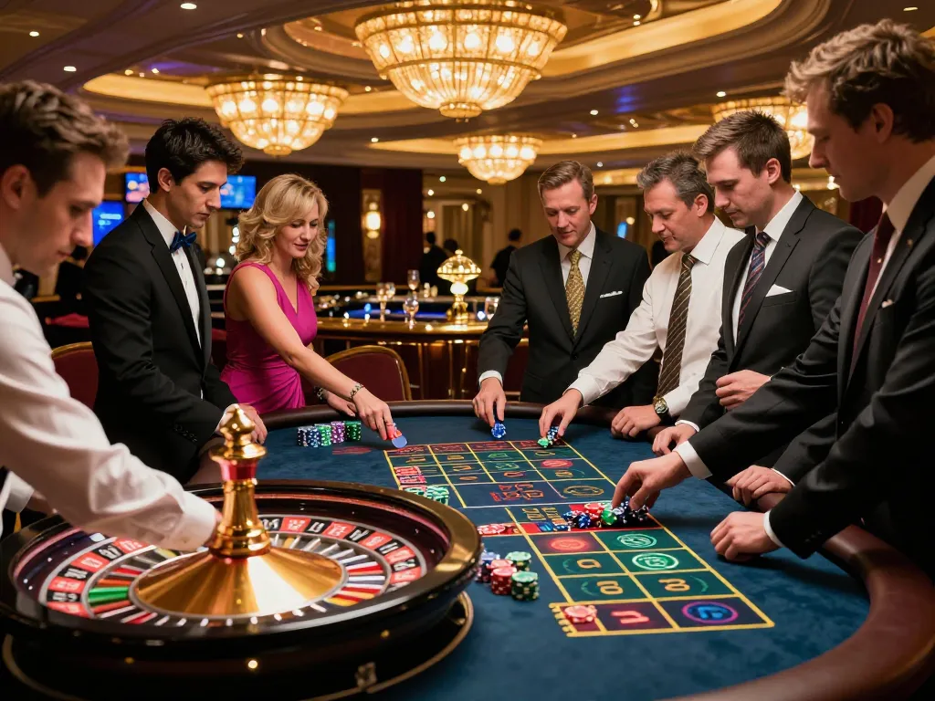 Các người chơi LUCK8 đang đặt cược vào một trò chơi roulette đầy thú vị, không khí sòng bạc sôi động.