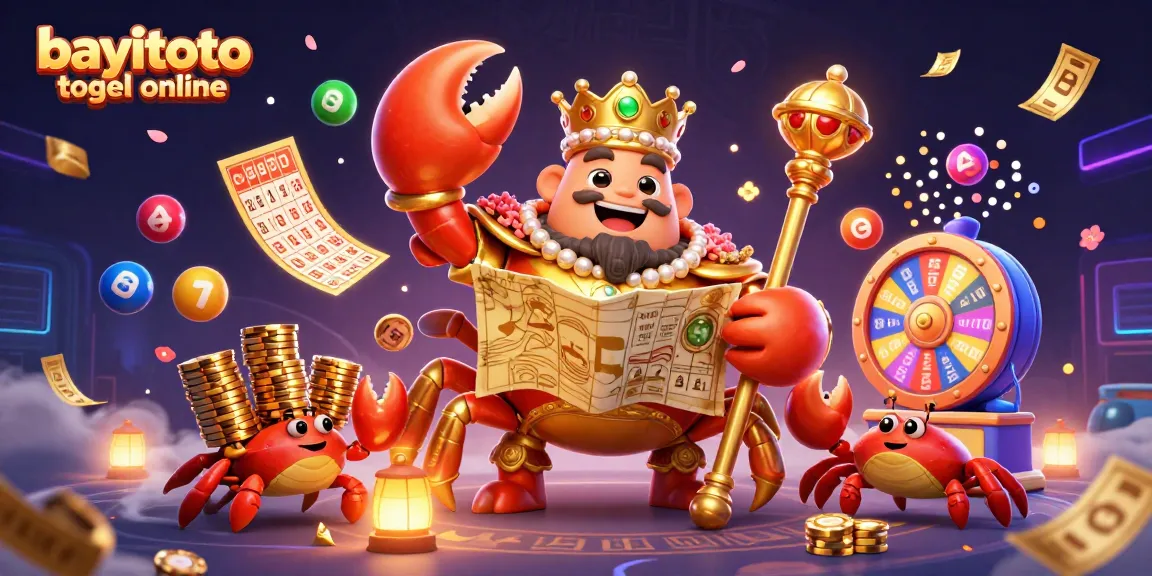 Join the excitement with bayitoto togel online, featuring a vibrant 3D crab emperor and lottery elements.
