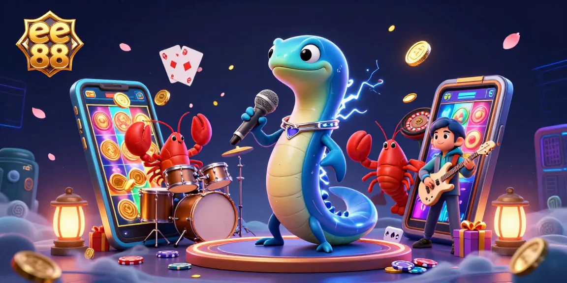 Experience exciting gaming action with ee 88’s vibrant underwater casino world featuring a DJ electric eel and friends.