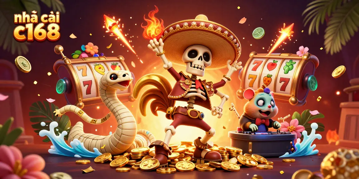 Experience exciting wins at nhà cái c168 with vibrant slot games and dynamic characters in a lively casino scene.