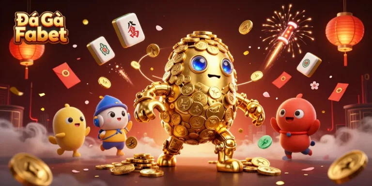 Engage in thrilling Đá Gà Fabet action with vibrant imagery of a golden golem and mythical elements.