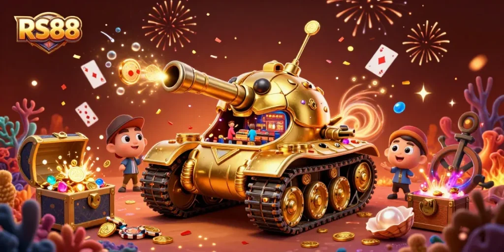 Experience the thrill of RS88 with a golden beetle tank casino bursting with excitement and treasures.