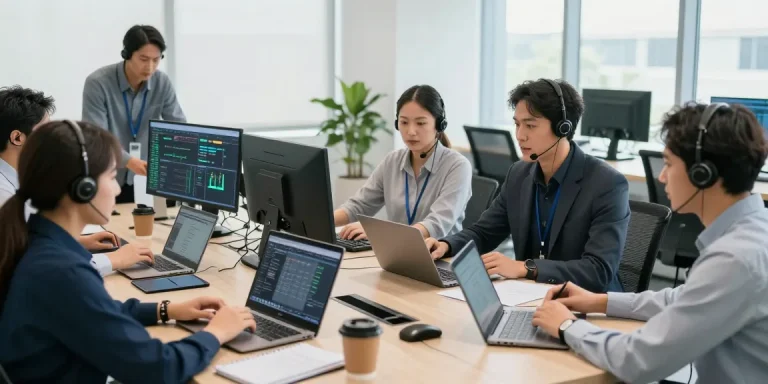 What is the best IT support company in London? Business professionals collaborating in a modern office showcasing effective IT support.