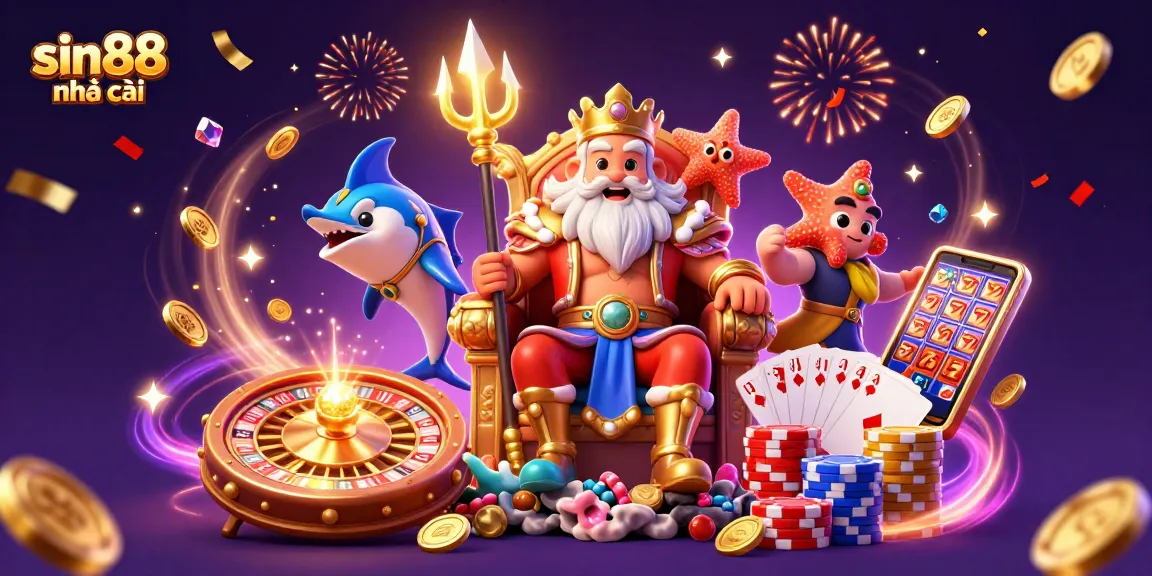 Experience vibrant gaming with sin88 nhà cái amidst a rich casino theme featuring Neptune and playful elements.