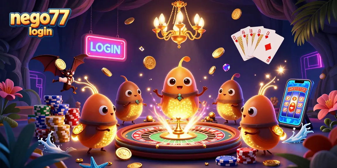 Experience seamless betting with nego77 login in a vibrant 3D casino scene full of action.
