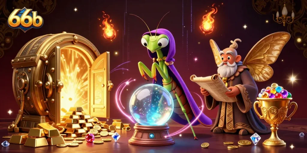 Engage with the vibrant, animated world of 66b where fortune tellers and treasures come alive in an enchanting scene!