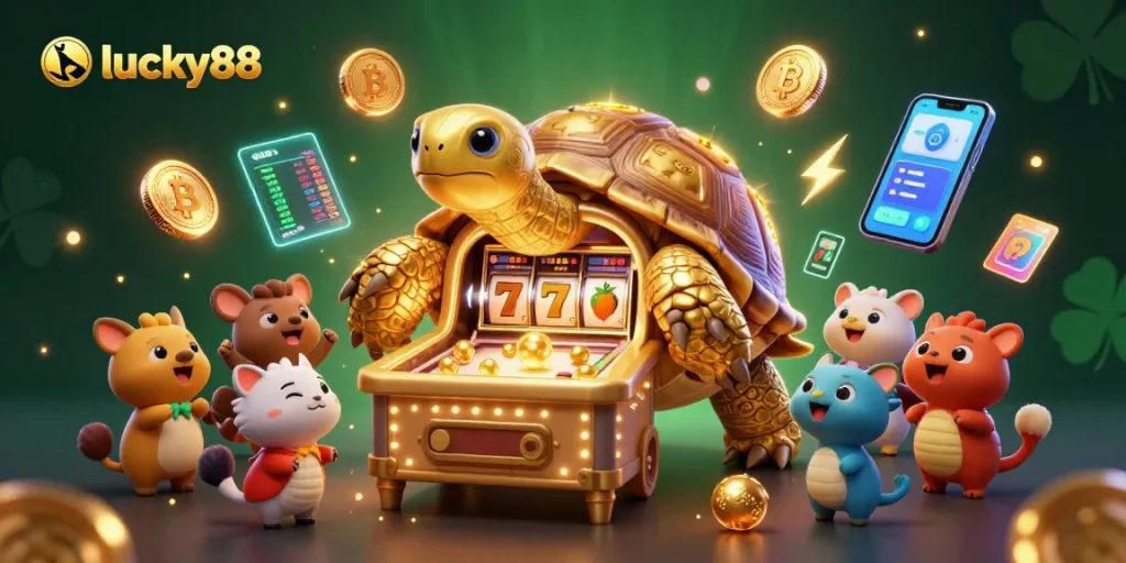 Experience lucky88 with a lively tortoise pinball game featuring crypto coins and exciting animations.