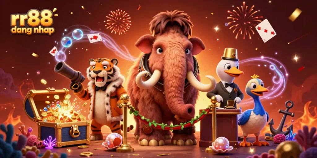 Engage with fun games at rr88 dang nhap featuring a cartoon woolly mammoth bouncer.